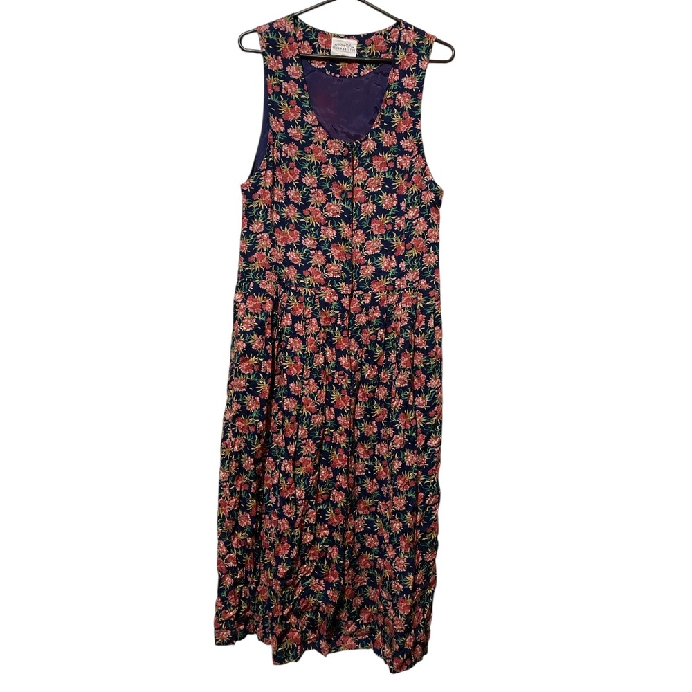 Susan Bristol Vintage Navy Floral Button Front Midi Dress Size 10 Cottagecore
